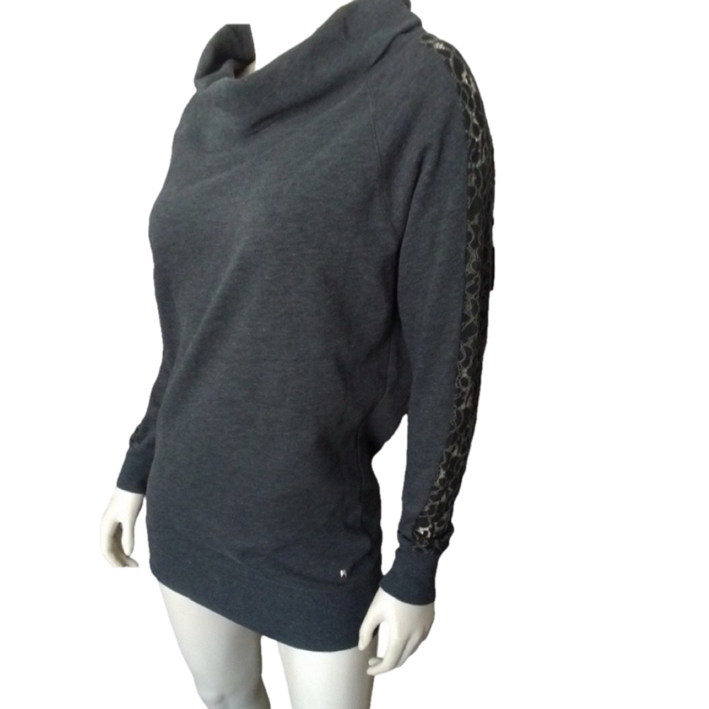 Victoria's Secret Gray Cowl Neck Sweater/tunic/ with lace Sleeves size L GUC